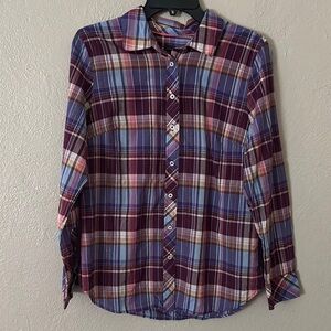 WOMENS TALBOTS COTTON BUTTON FRONT SHIRT FABULOUS PLAID PRETTY PLUM MEDIUM